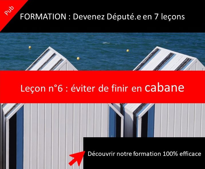 Publicité : formation comment devenir député.e. Rapide, efficace, pragmatique, exemplaire, pas cher, gratuit