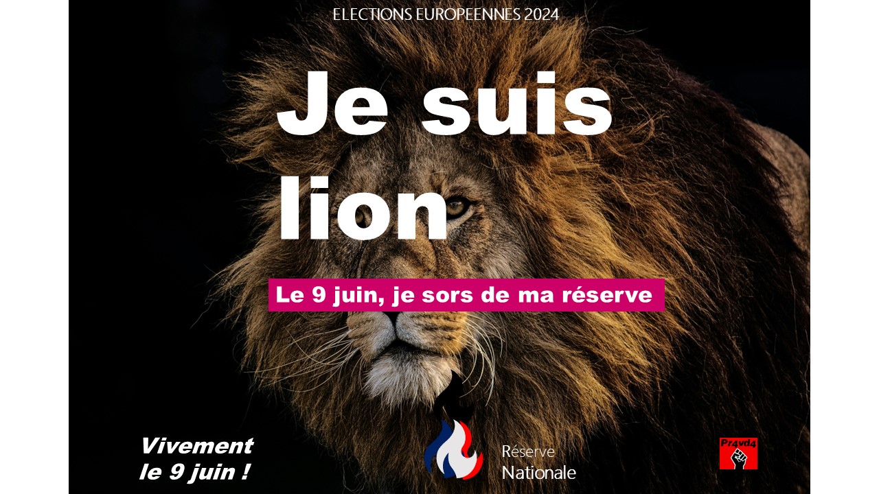 Campagne RN élections européennes je suis, je vote. Devoir de réserve. Campagne interdite. Scandale. Censure. Lion