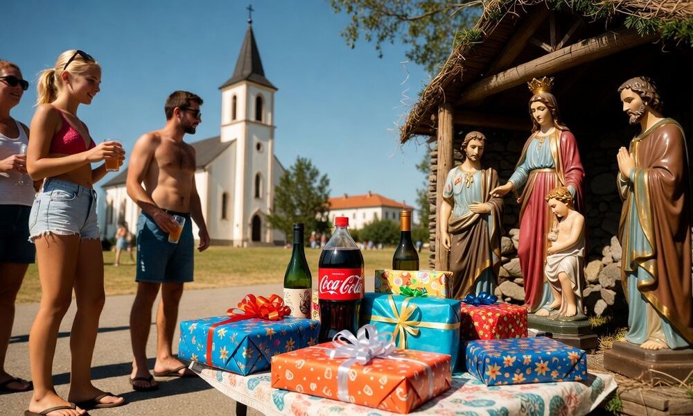 Noël païen : fête sans Christ, sans sens stable, mais pleine de rites recyclés. Un refus des codes qui en recrée d’autres, entre simulacre et tradition vidée.